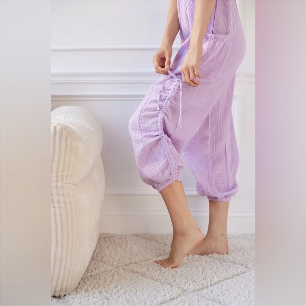 Out from Under Lavender Romper Jumpsuit w Oversized Bottoms and Cinching Ties UO - Picture 5 of 15